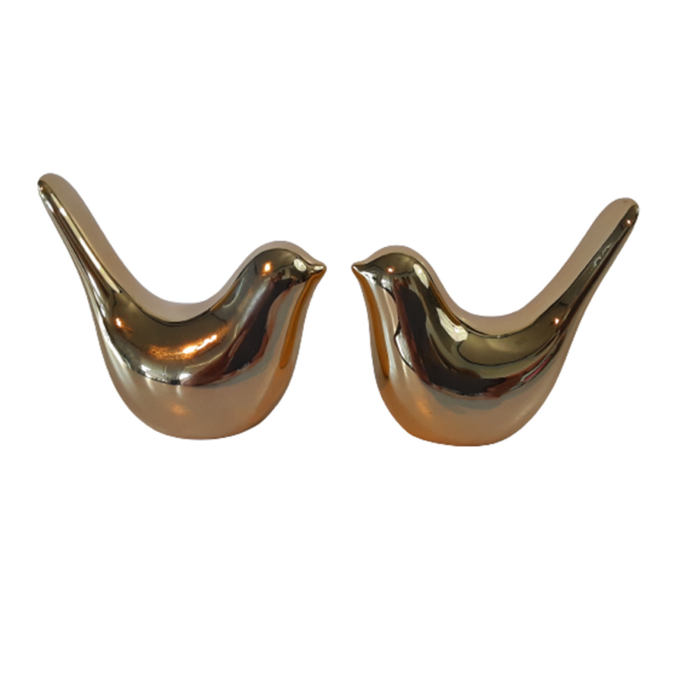 Retro Gold Ceramic Bird Statues for Home Decor